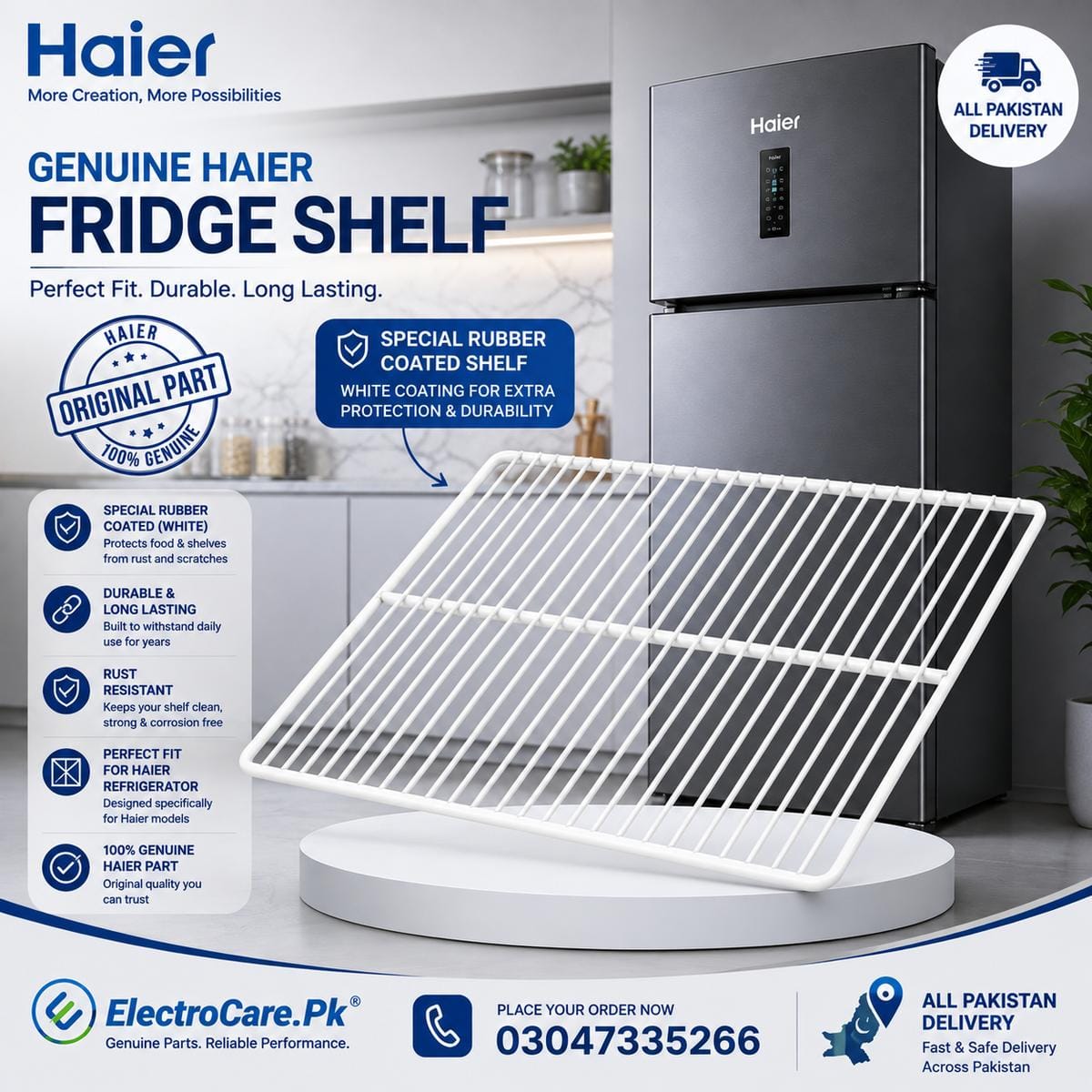 Haier_fridge_shelf_under_200kb Haier HR-380 Refrigerator Door Rack Shelf (21.1 x 15 Inch) | Fridge Door Pocket Shelf Replacement | Refrigerator Spare Parts Pakistan - Image 1