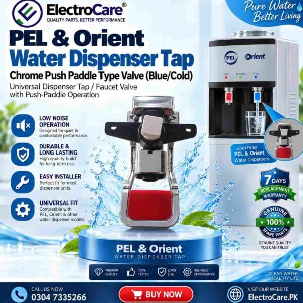 PEL & Orient Water Dispenser Tap – Chrome Push Paddle Type Valve (Blue/Cold)
