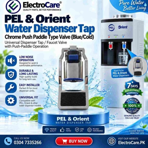 PEL & Orient Water Dispenser Tap – Chrome Push Paddle Type Valve (Blue/Cold)