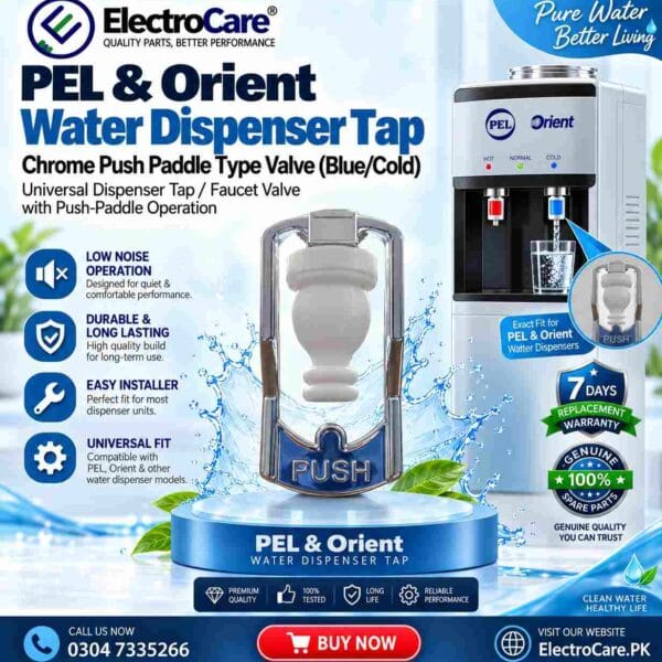 AIMEX, NIKKEN, HOMELAND, ANNSATION Water Dispenser Tap – Chrome Push Paddle Type Valve (Blue/Cold)