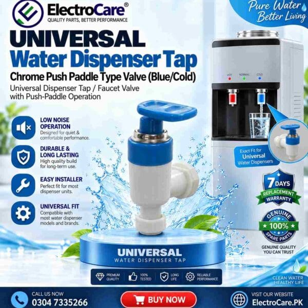 UNIVERSEL Water Dispenser Tap – Chrome Push Paddle Type Valve (Blue/Cold)