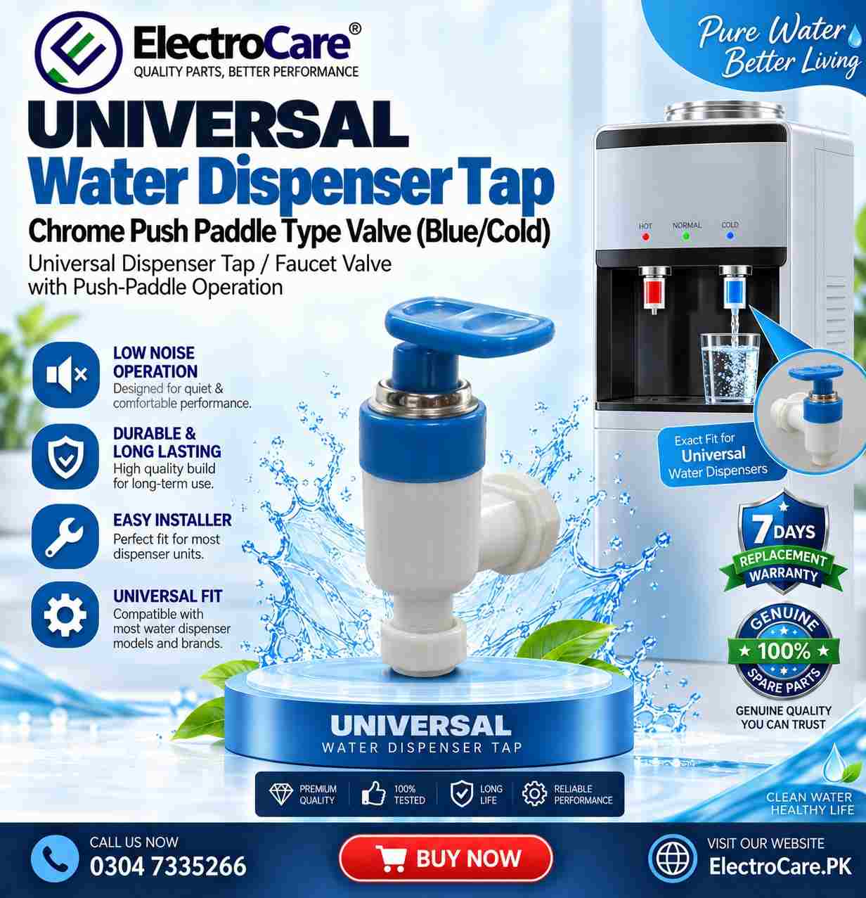 ChatGPT Image Sep 2 2026 04_36_06 P-100kb UNIVERSEL Water Dispenser Tap – Chrome Push Paddle Type Valve (Blue/Cold) - Image 1