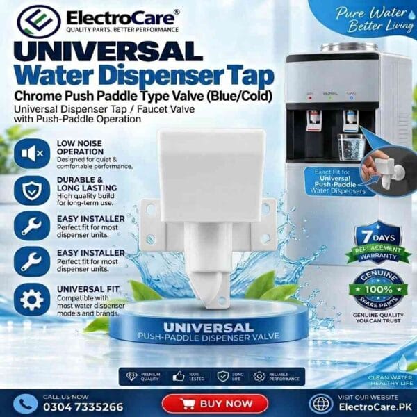 UNIVERSEL Water Dispenser Tap – Chrome Push Paddle Type Valve (Blue/Cold)