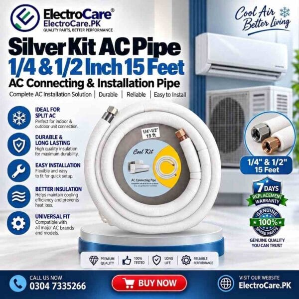 Silver Kit AC Pipe 1/4 & 1/2 Inch 15 Feet – AC Connecting & Installation Pipe