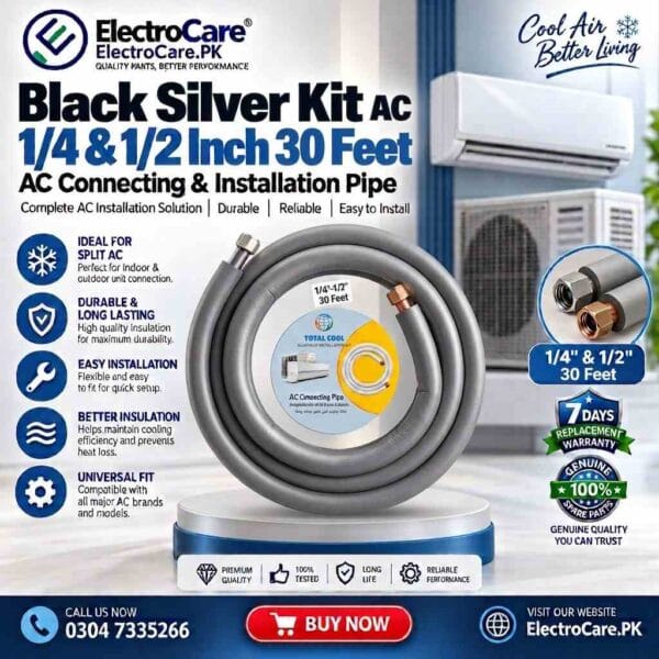 BLACK Silver Kit AC Pipe 1/4 & 1/2 Inch 30 Feet – AC Connecting & Installation Pipe