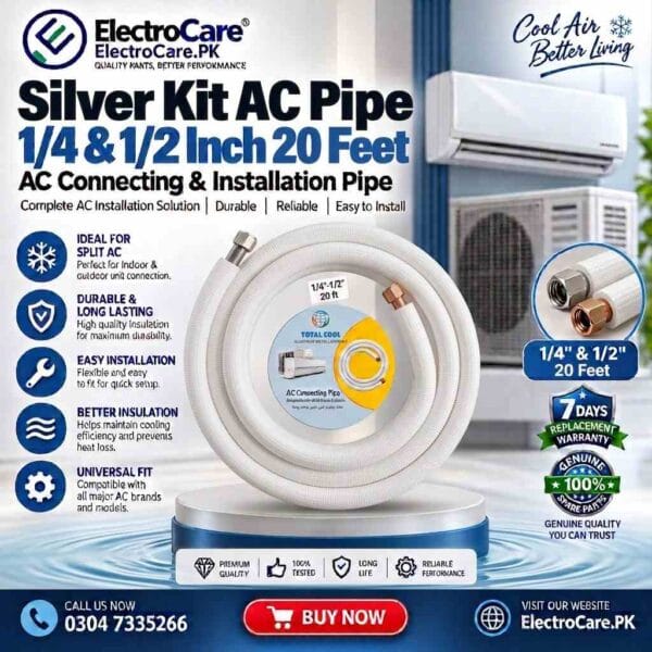 Silver Kit AC Pipe 1/4 & 1/2 Inch 20 Feet – AC Connecting & Installation Pipe