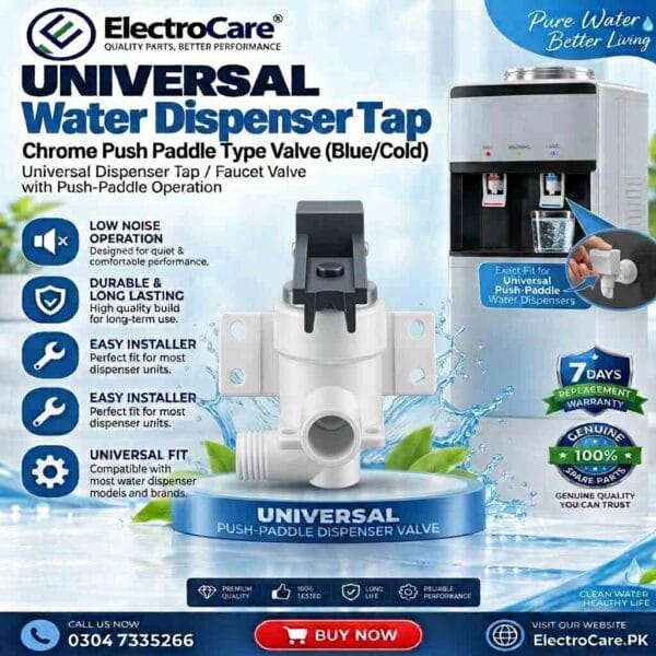 UNIVERSEL Water Dispenser Tap – Chrome Push Paddle Type Valve (Blue/Cold)