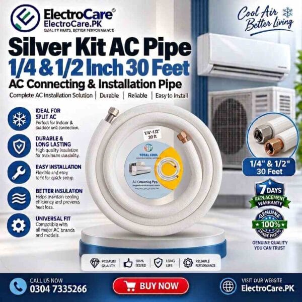 Silver Kit AC Pipe 1/4 & 1/2 Inch 30 Feet – AC Connecting & Installation Pipe