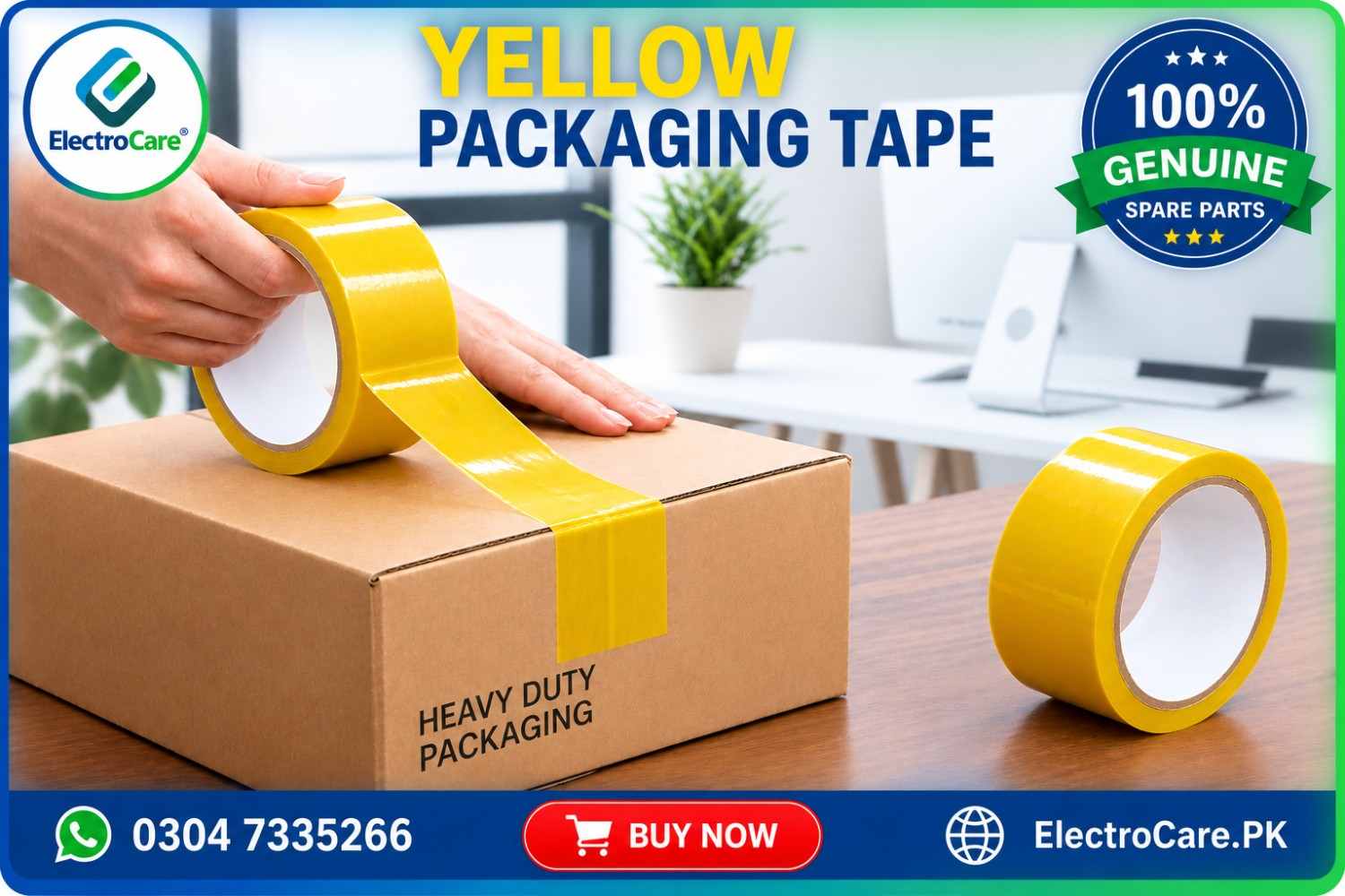 YELLOW O-100kb YELLOW PACKING Tape 25YARD | Paper Masking Tape for Painting & General Use in Pakistan - Image 1