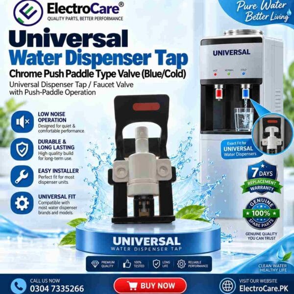 UNIVERSEL Water Dispenser Tap – Chrome Push Paddle Type Valve (Blue/Cold)